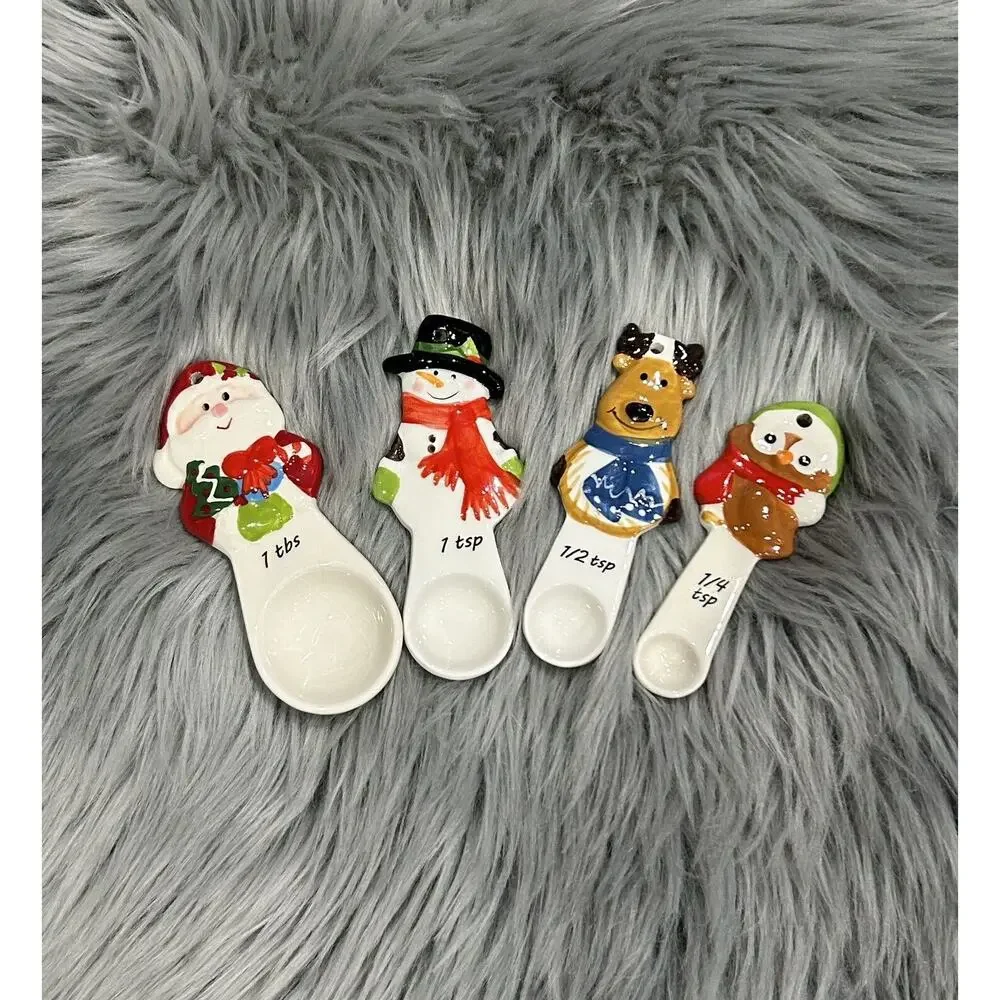 Holiday Time Ceramic Christmas Characters Measuring Spoon Set  4 Christmas Decor